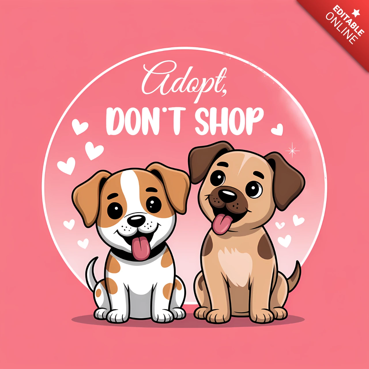 Plantéate adoptar, no comprar, plantilla de ilustración de perro lindo para tarjetas de felicitación.