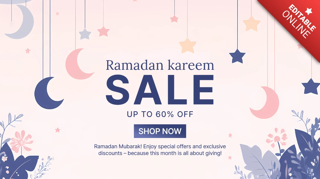 Modello di vendita Ramadan kareem con elementi floreali e celestiali
