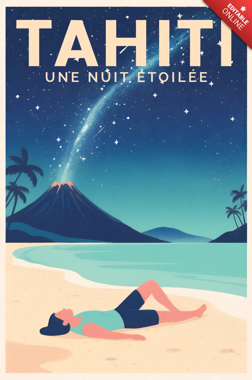 Tahiti Nachthimmel Vintage-Poster-Designvorlage für Reiseaktionen
