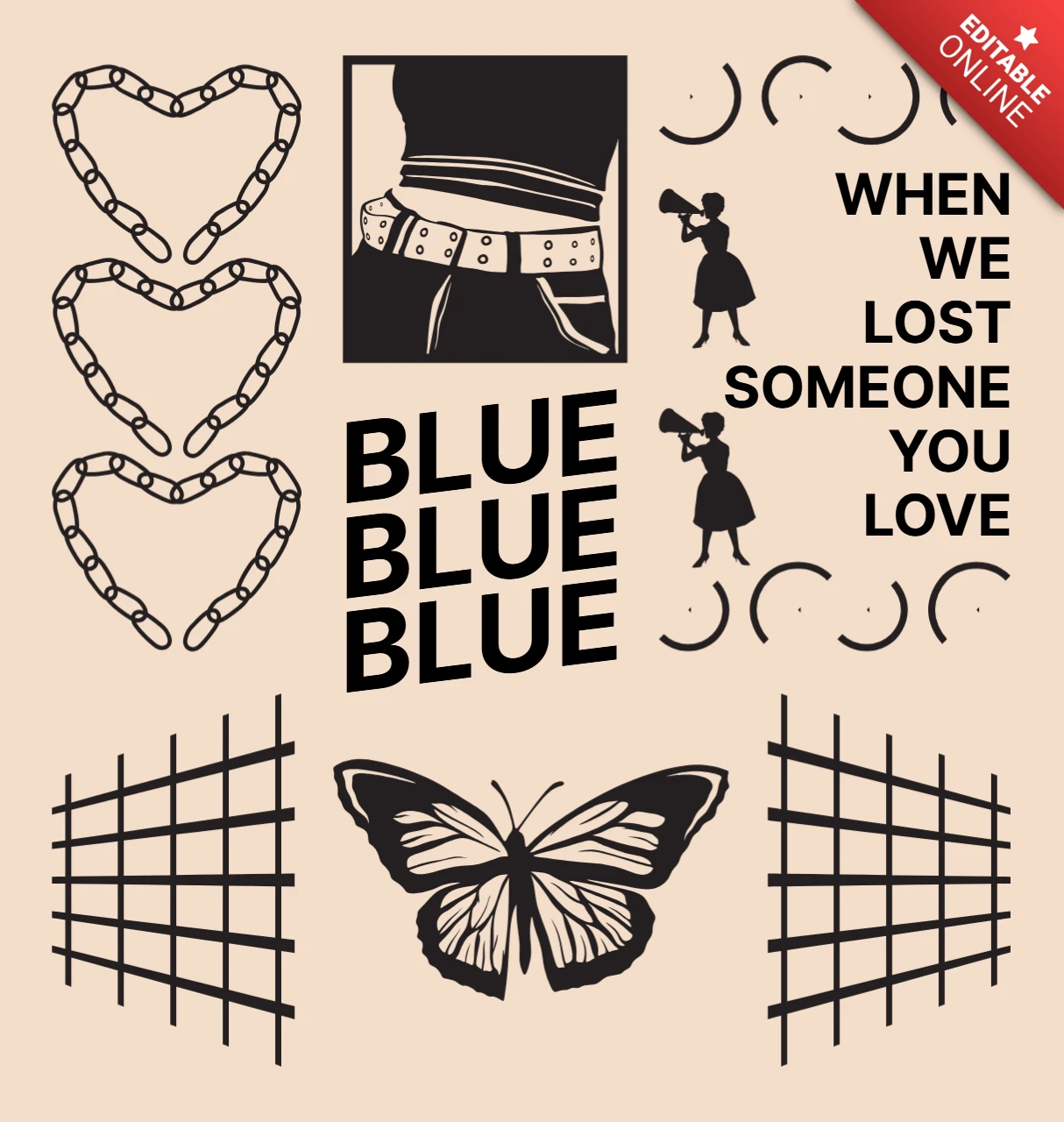 Artistic Template with Butterfly and Heart Graphics for Emotional Greeting Card Design