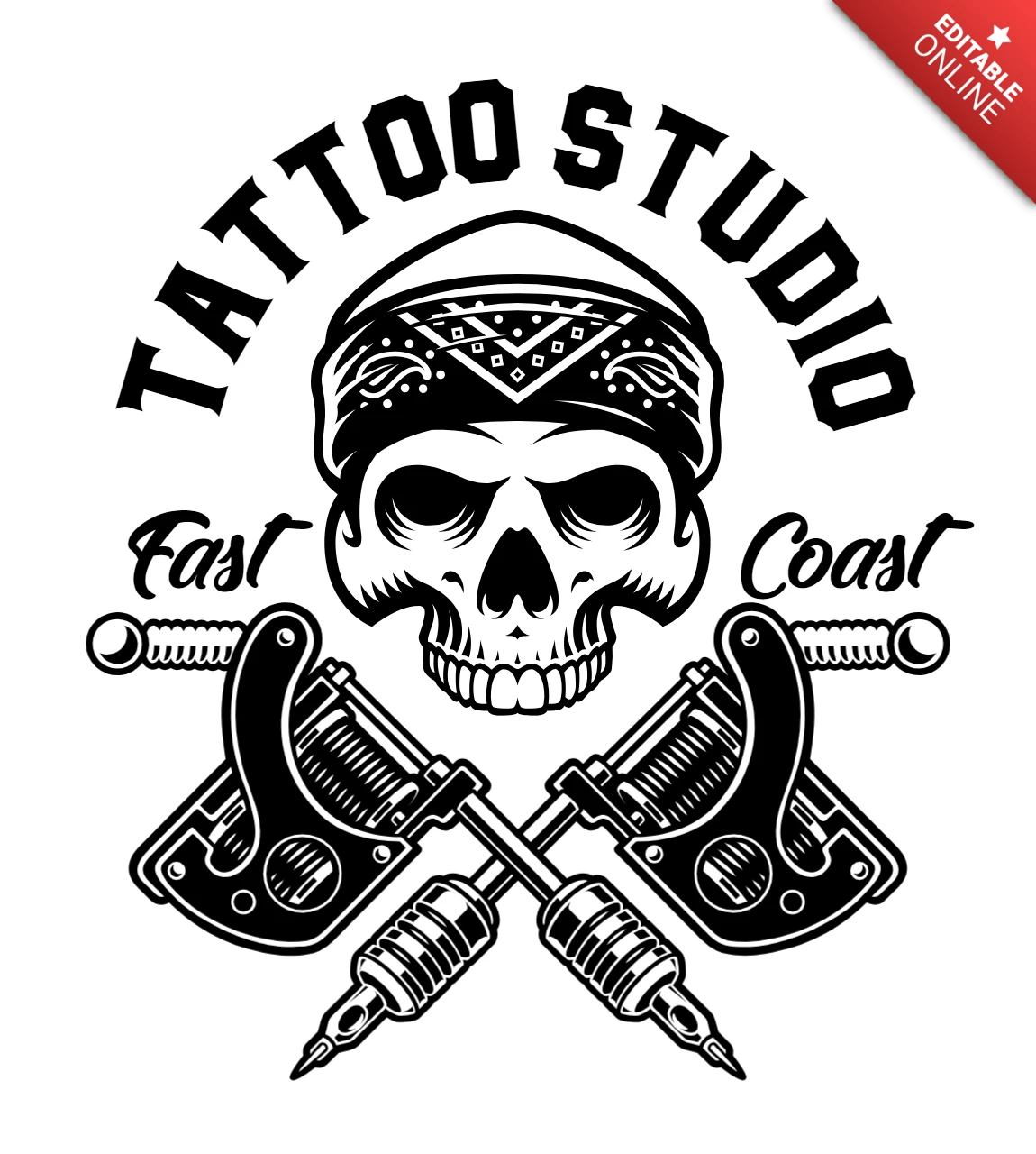 Plantilla de diseño de logotipo de calavera vintage para estudio de tatuajes