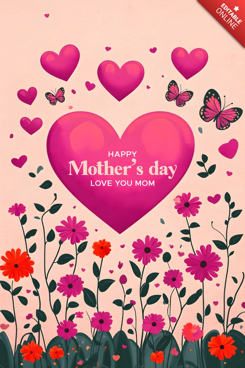 Floral Heart Mother's Day Card Design Template - Editable and Vibrant