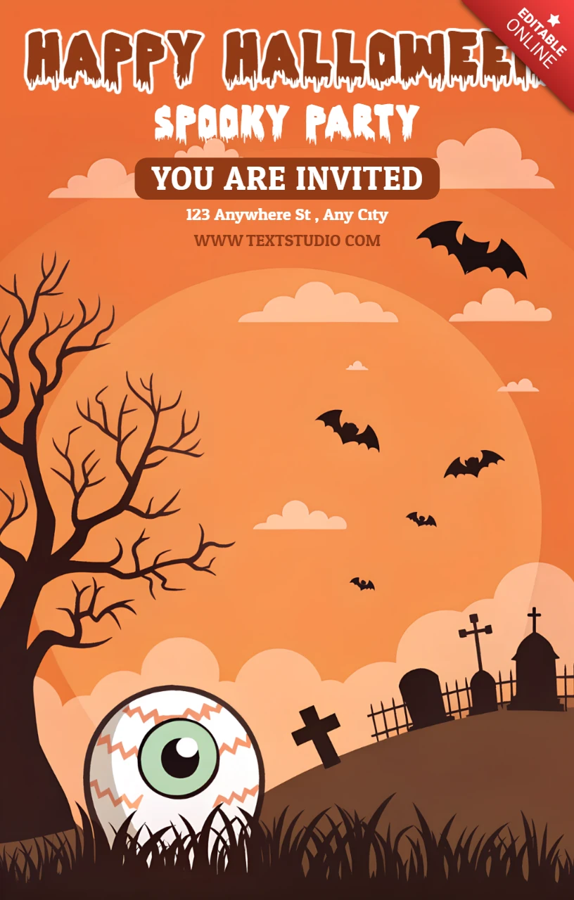 Plantilla de invitación de Halloween espeluznante con diseño de ojo para uso en fiestas.