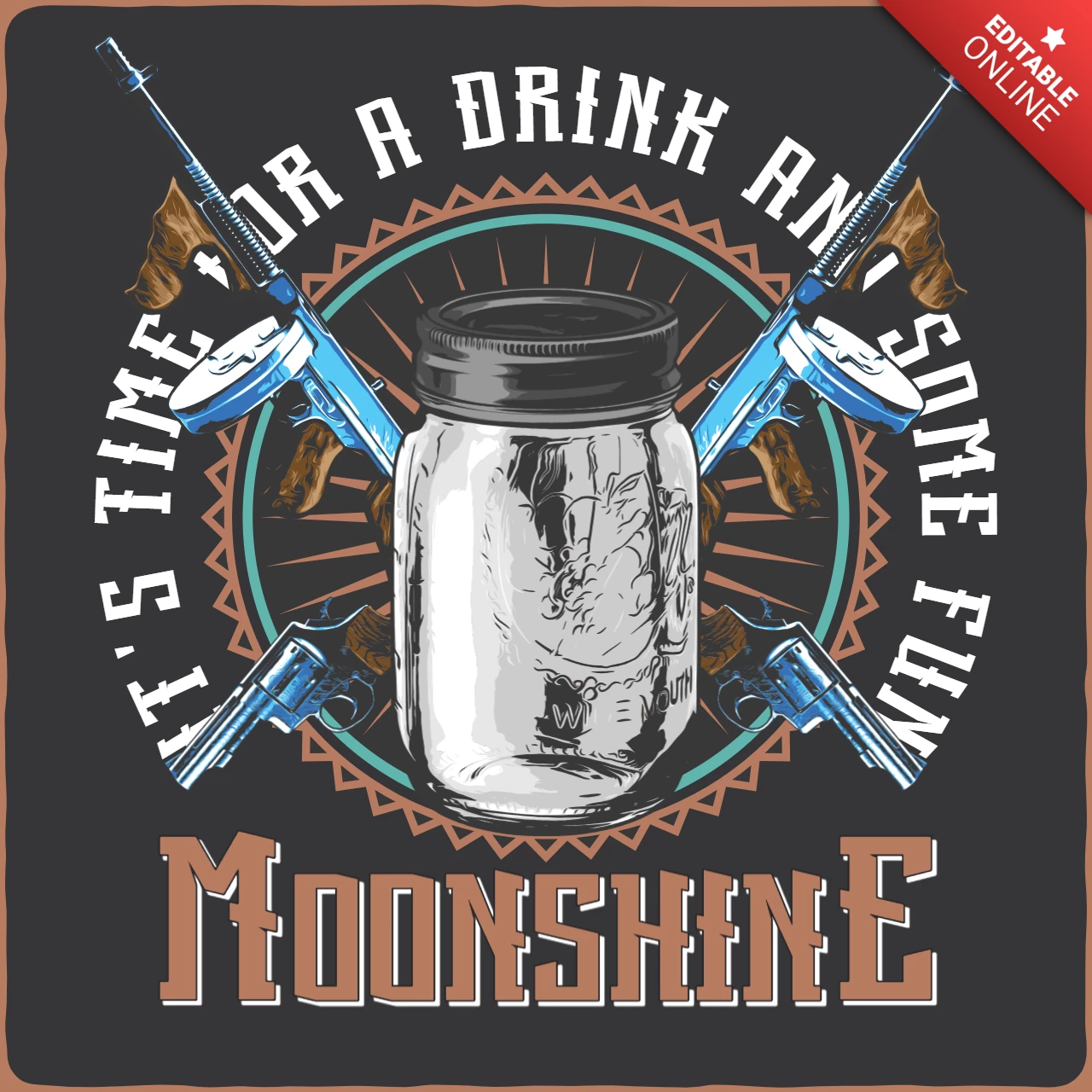 Modèle de t-shirt : jarre d'alcool, chapeau et armes à feu