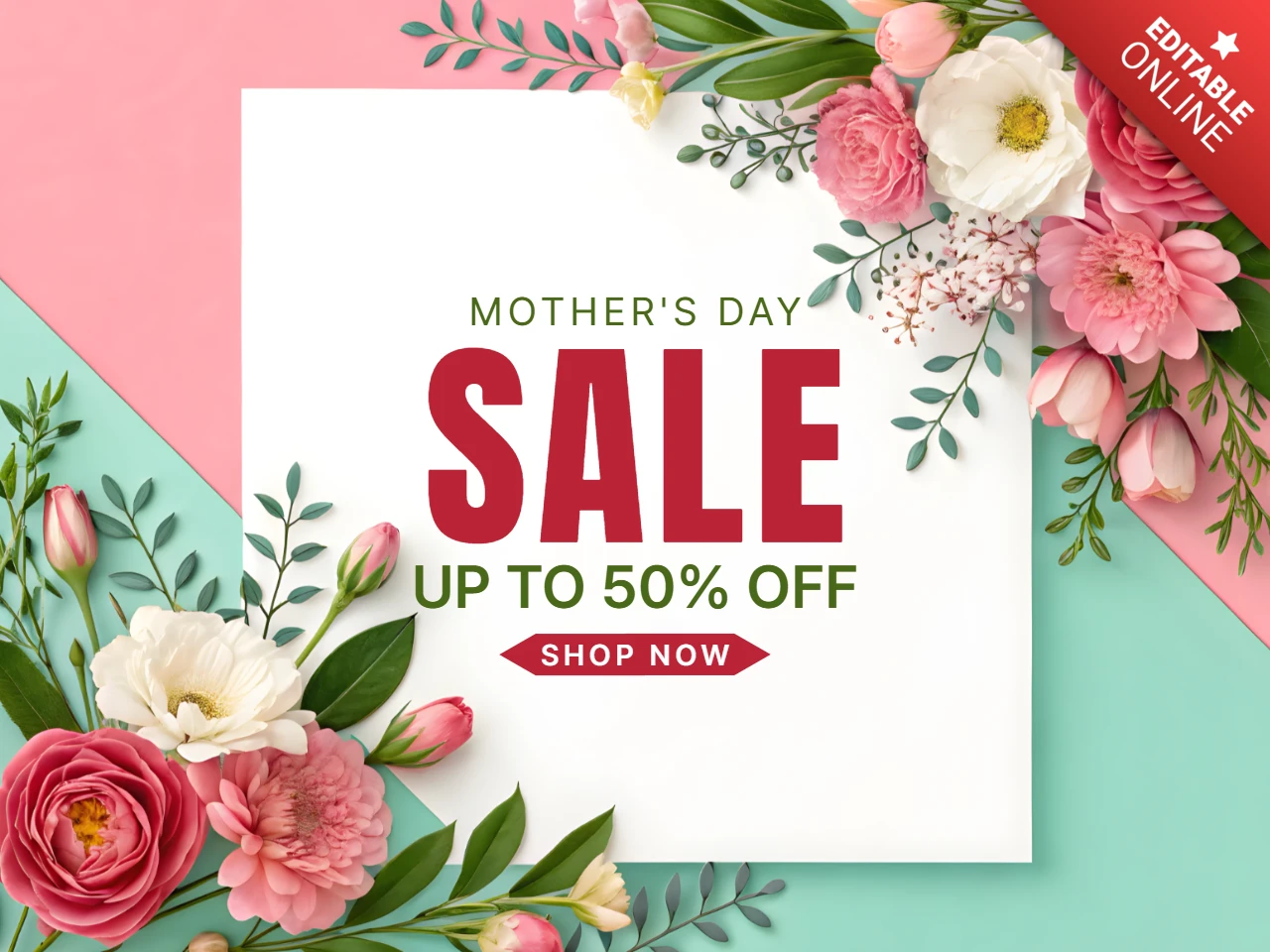 Floral Muttertag Verkauf Vorlage Design - editierbare Promotion Angebot