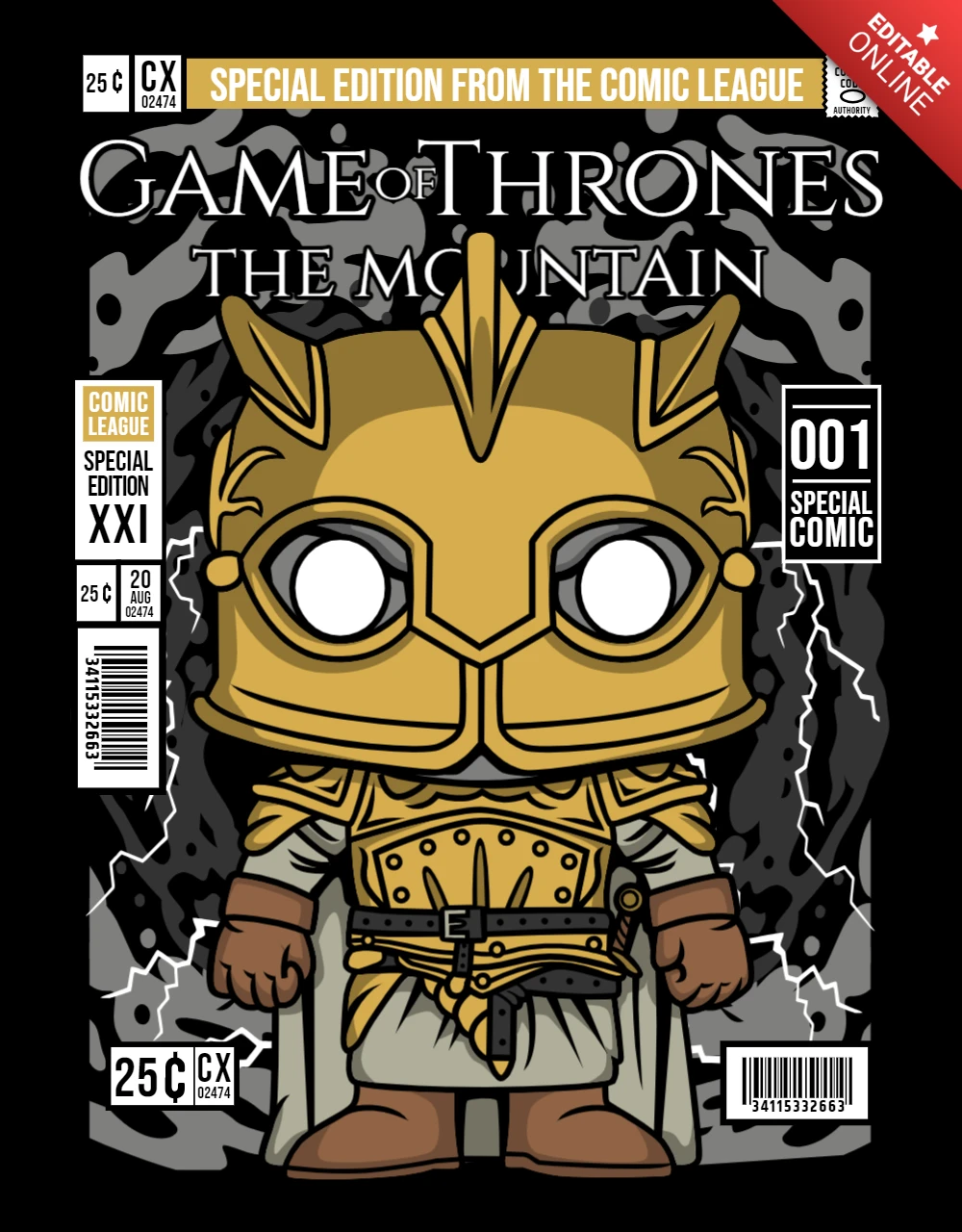 The Mountain Game Of Throne Cartoon Character Magazine Cover Design Template
