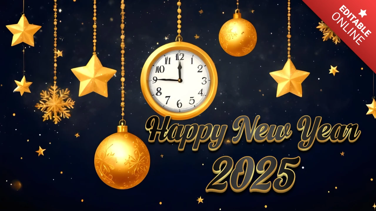 Goldene uhr und sterne frohes neues jahr karte vorlage