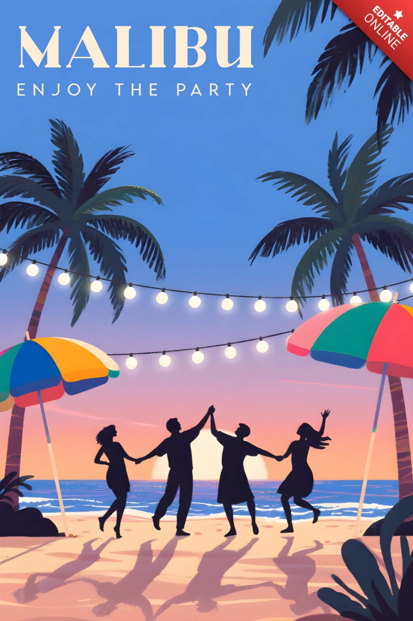 Malibu Strandparty-Designvorlage für Sommerveranstaltungsflyer