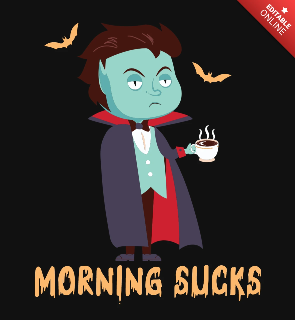 Grumpy Morning Dracula Halloween T-Shirt Design Template