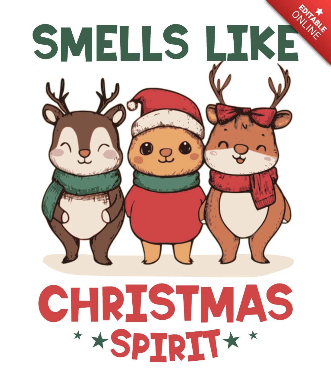 Template de design do espírito natalino com personagens de animais fofos para roupas de feriado