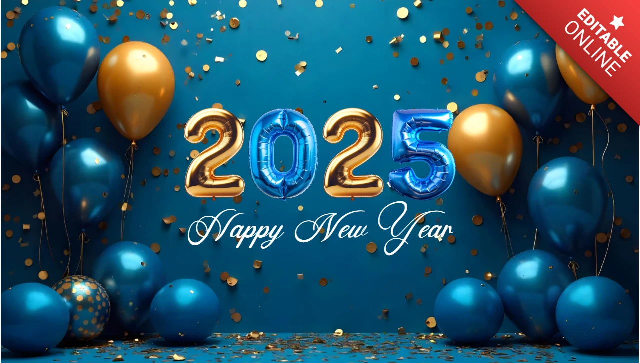 Modello di design per il nuovo anno con ornamenti blu e dorati