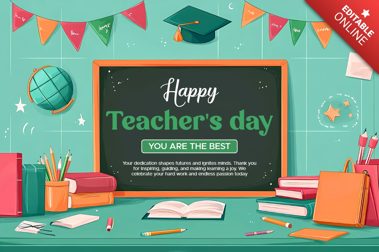 Colorful Teacher's Day Celebration Design Template for Editable Greetings