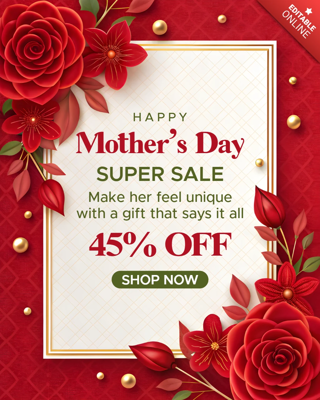 Elegant Floral Design Template for Mother's Day Super Sale Promotion