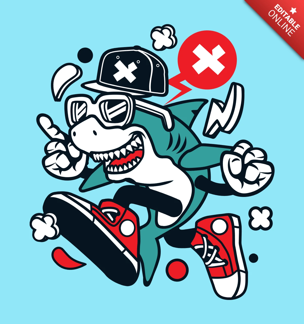 Shark Cartoon Character T-shirt Design Template