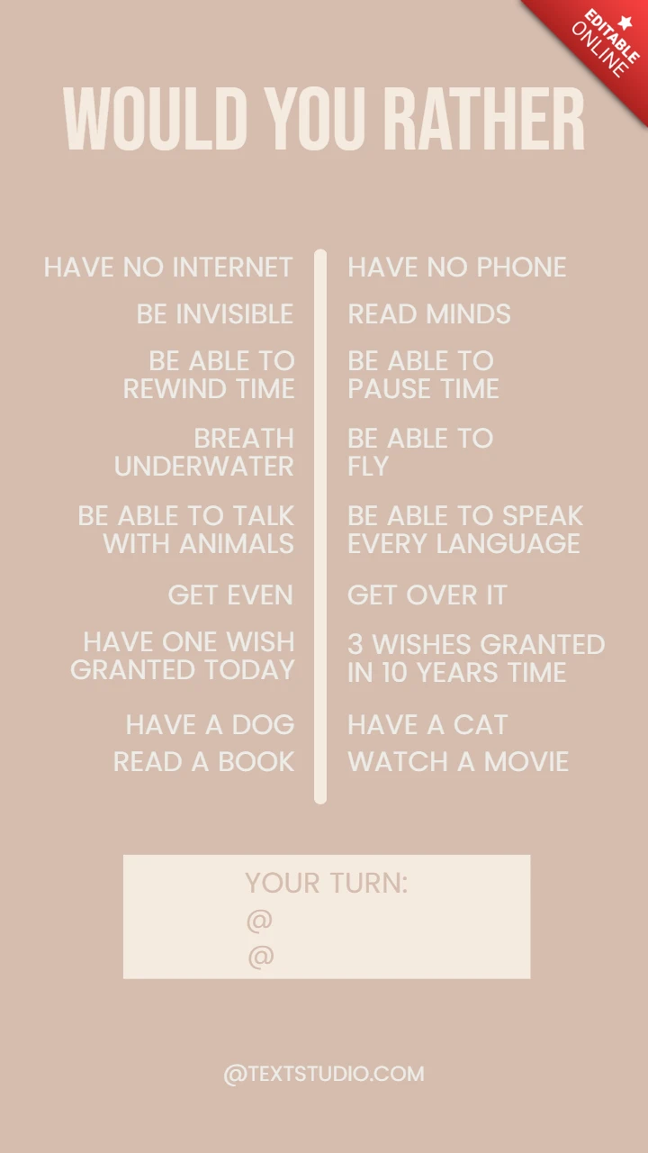 Would You Rather Game Instagram Story Post Design Template