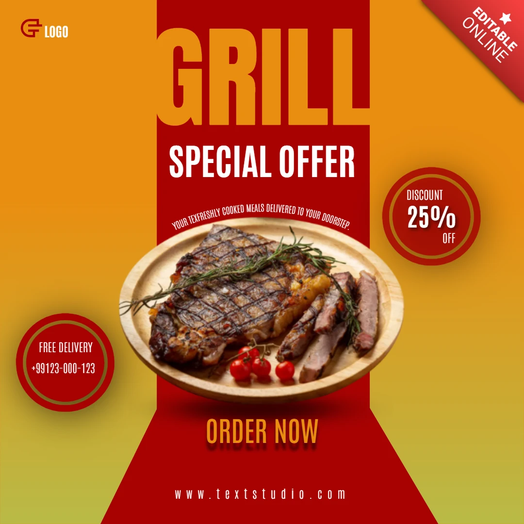 Gele en rode grill speciale aanbieding instagram post tempelete