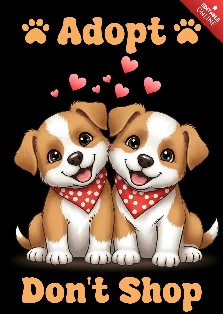 Plantilla de diseño para la adopción de cachorros juguetones para carteles y productos.