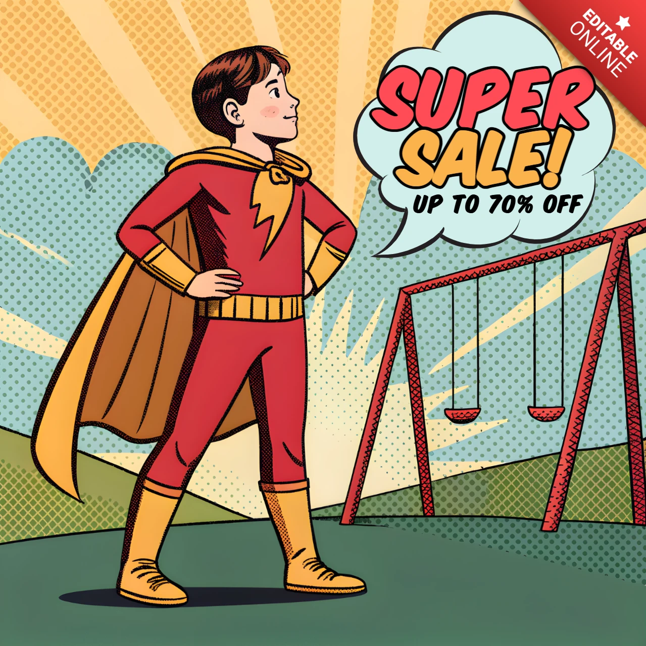Pop-Art-Superhelden-Verkaufsgestaltungsvorlage für Werbeflyer