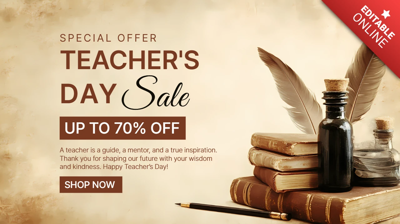 Vintage Teacher's Day Sale Template Design with Elegant Calligraphy