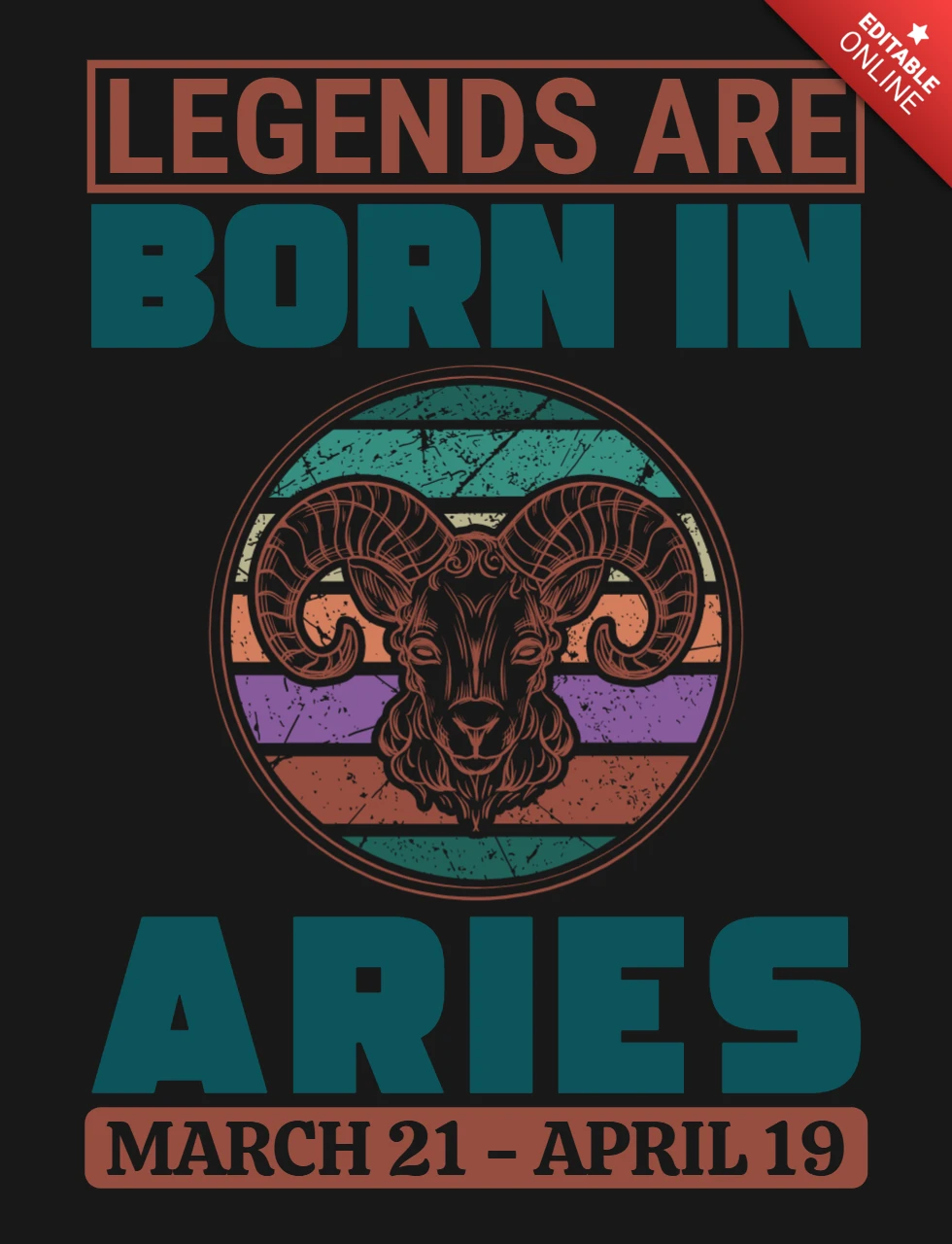 Leyenda nacen en aries signo del zodiaco plantilla de diseño de camiseta
