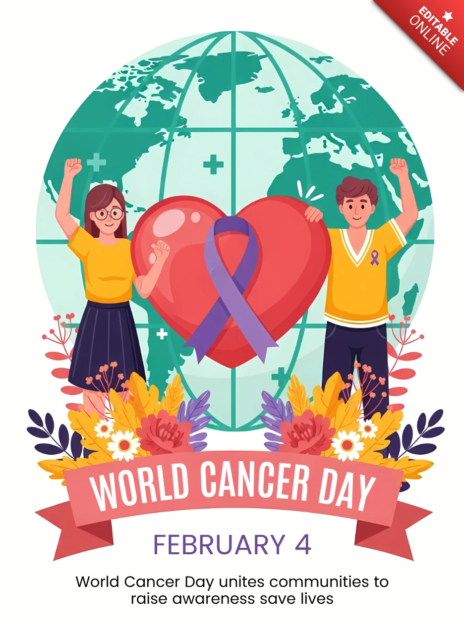 World Cancer Day Awareness Template with Heart Design for Posters