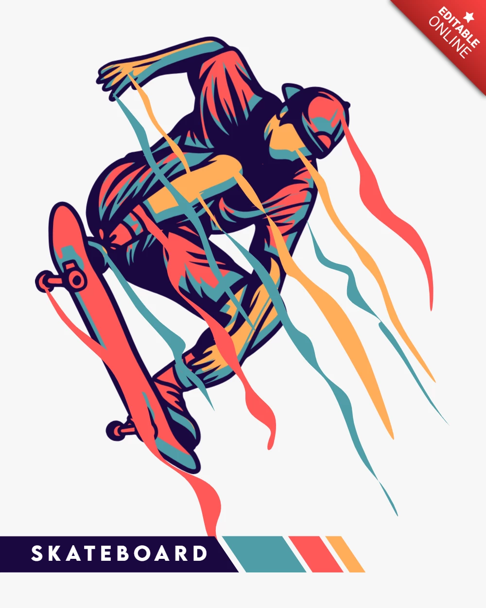 Skateboarder Colorful Illustration With Motion Effect Poster Design