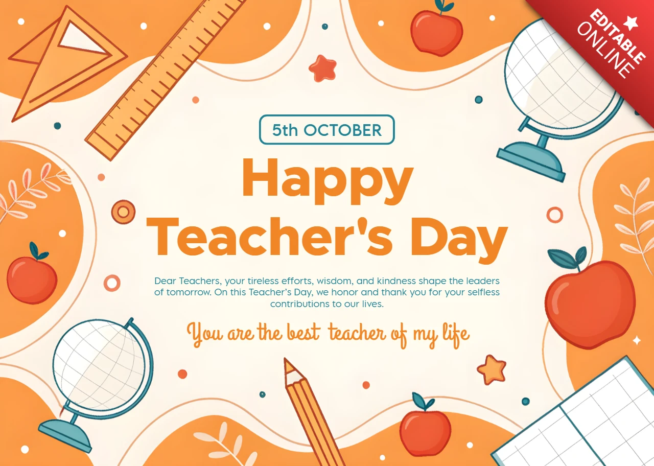 Happy Teacher's Day Design Template with School Supplies Illustrations