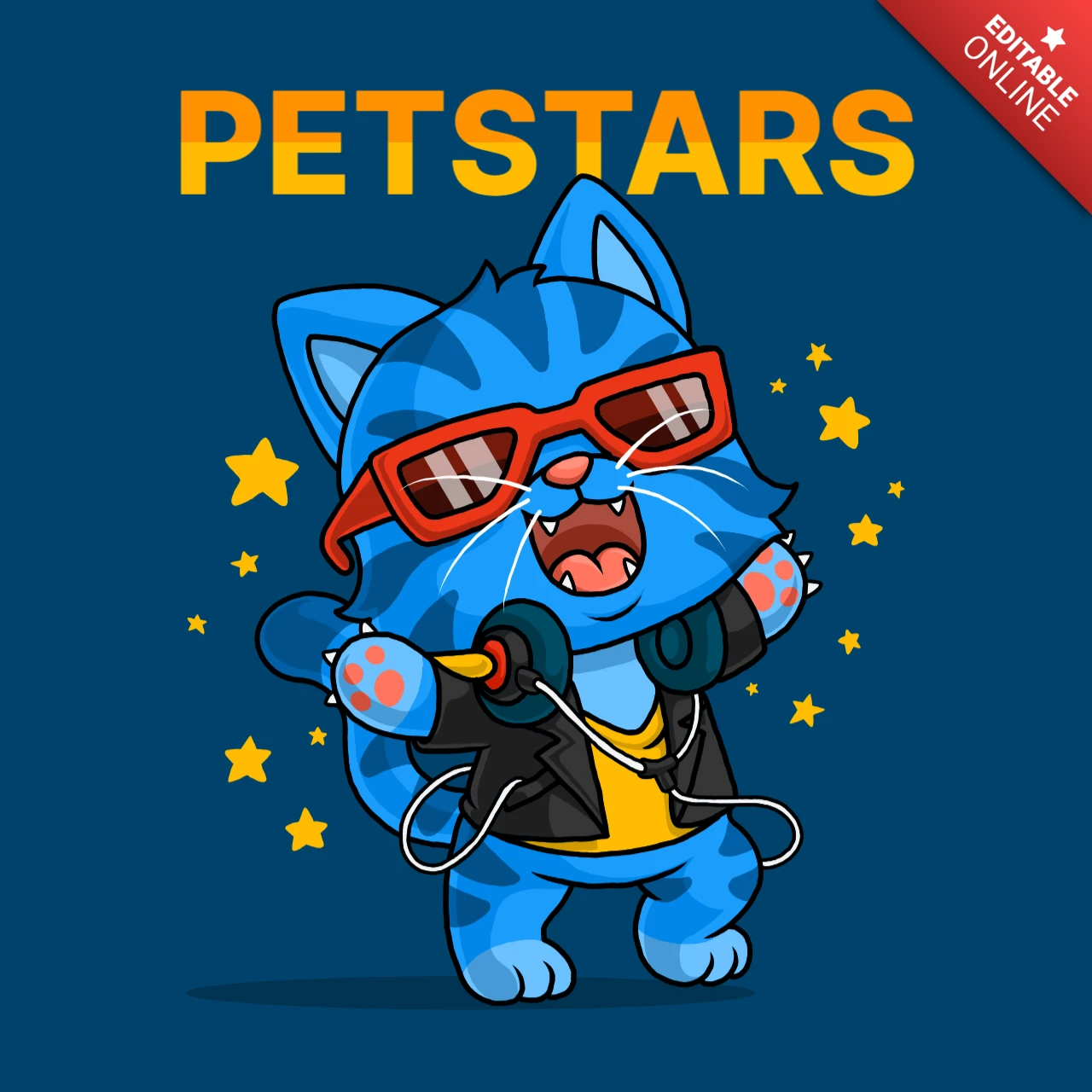 Cool Rockstar Cat Design Template for Fun and Creative Apparel