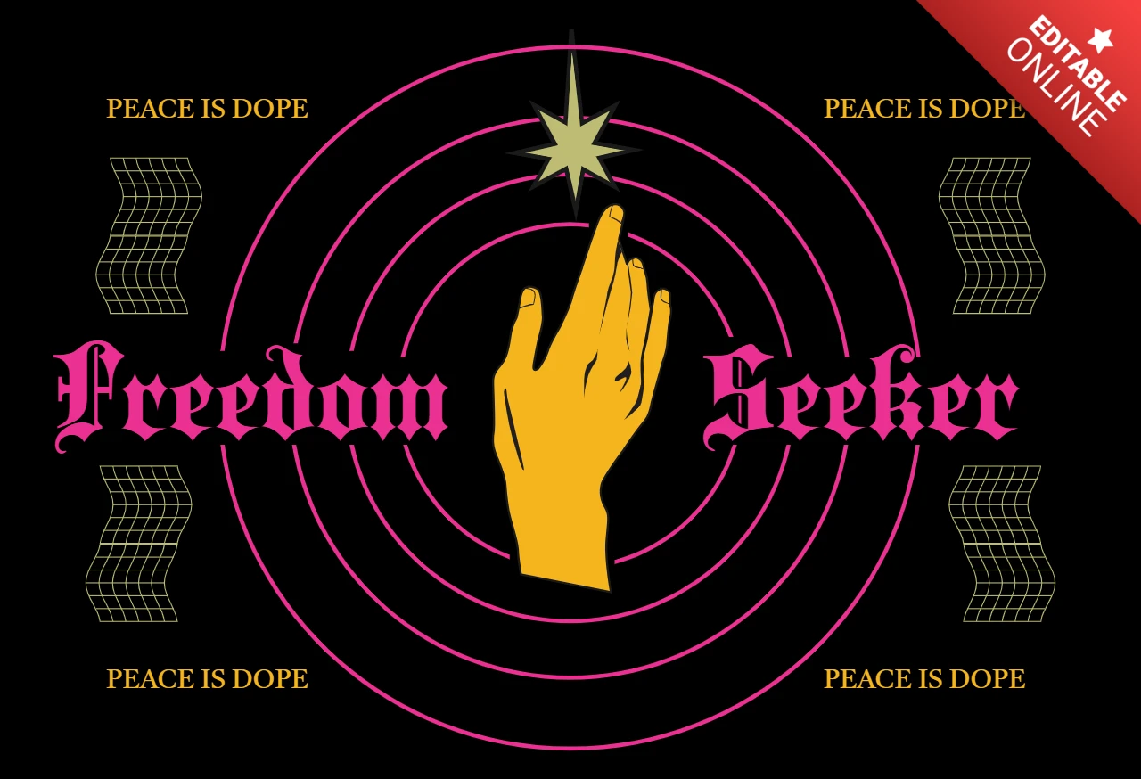 Template de design de mão de buscador de liberdade para roupas artísticas