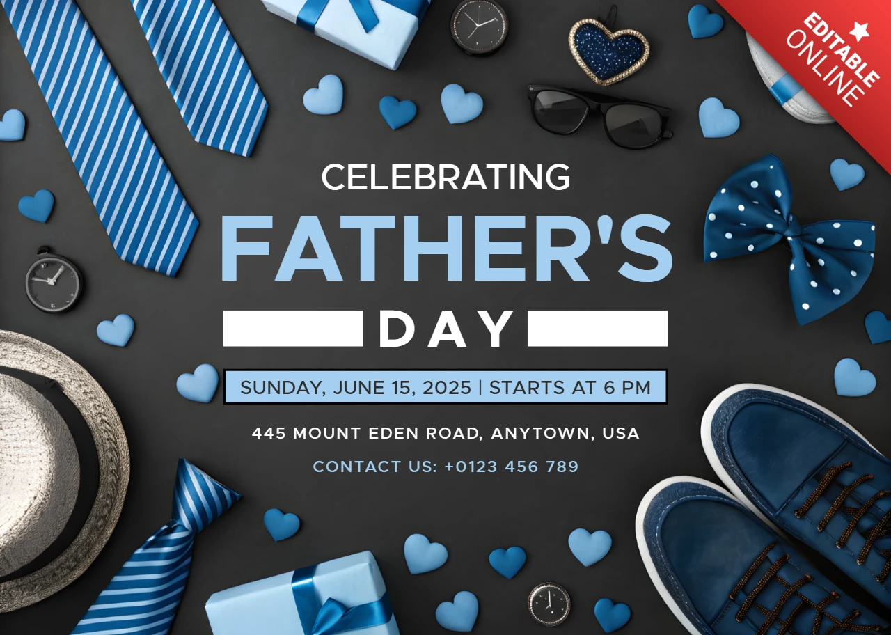 Plantilla de venta de regalos para el Día del Padre de moda elegante con diseño en negro y azul.