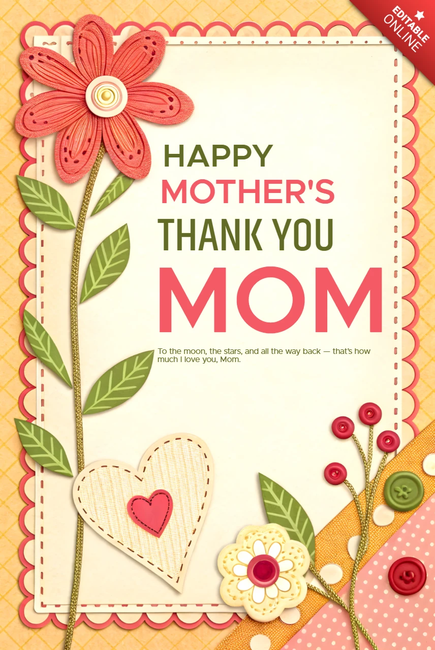 Whimsical Floral Mother's Day Design Template – Editable Thank You Card