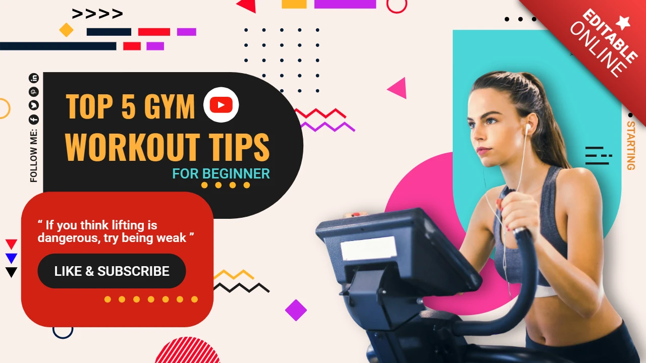 Vrouw fitness youtube kanaal thumbnail post ontwerpsjabloon