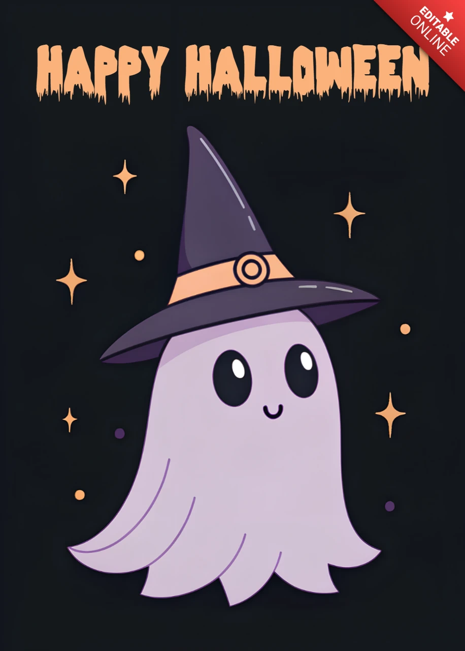 Speelse kawaii spook halloween ontwerp voor wenskaarten en posters print