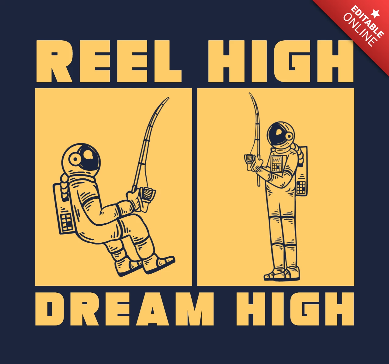 Modelo de design de camiseta vintage de pesca de astronauta