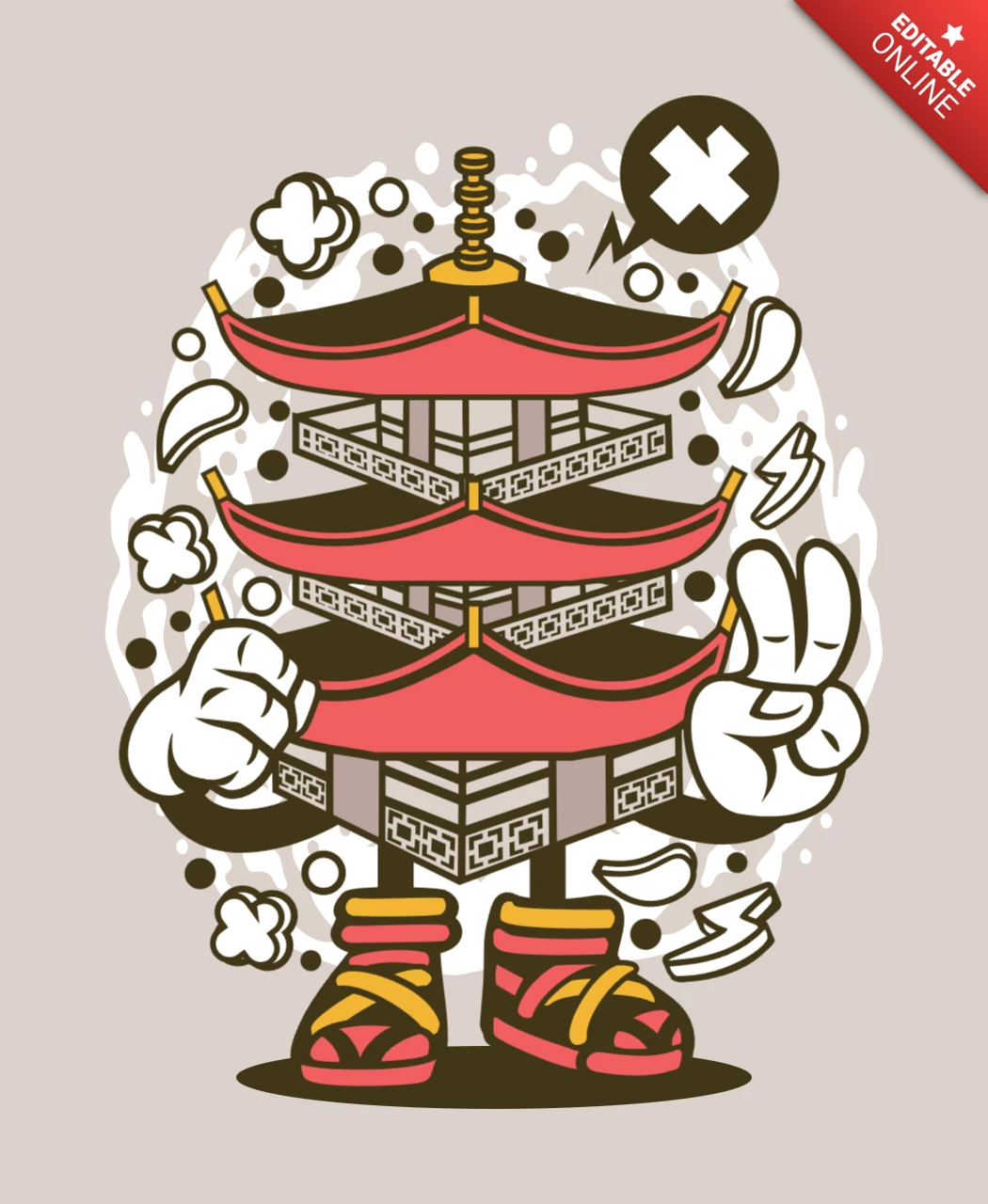 Pagoda Tower Cartoon Character Design Template