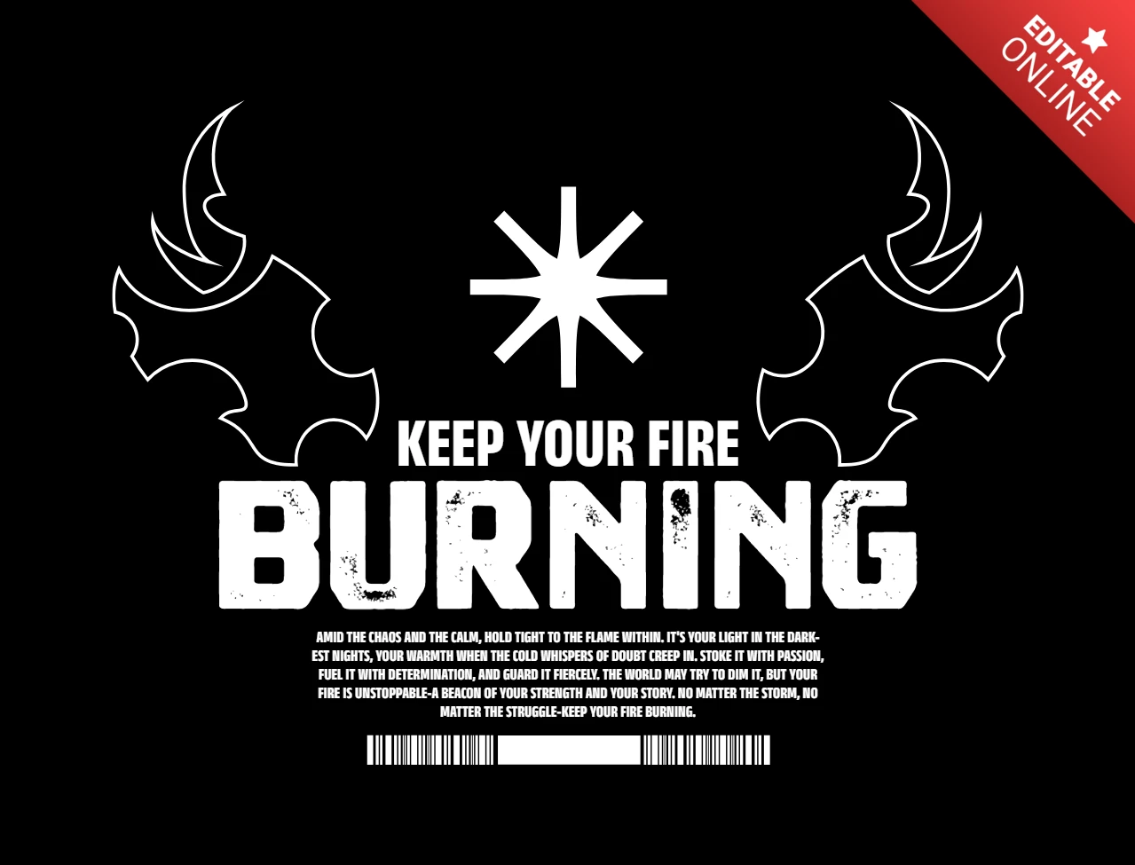 Mantén tu fuego encendido cita motivacional de llama interior con diseño de camiseta con símbolo de estrella y acento de código de barras.