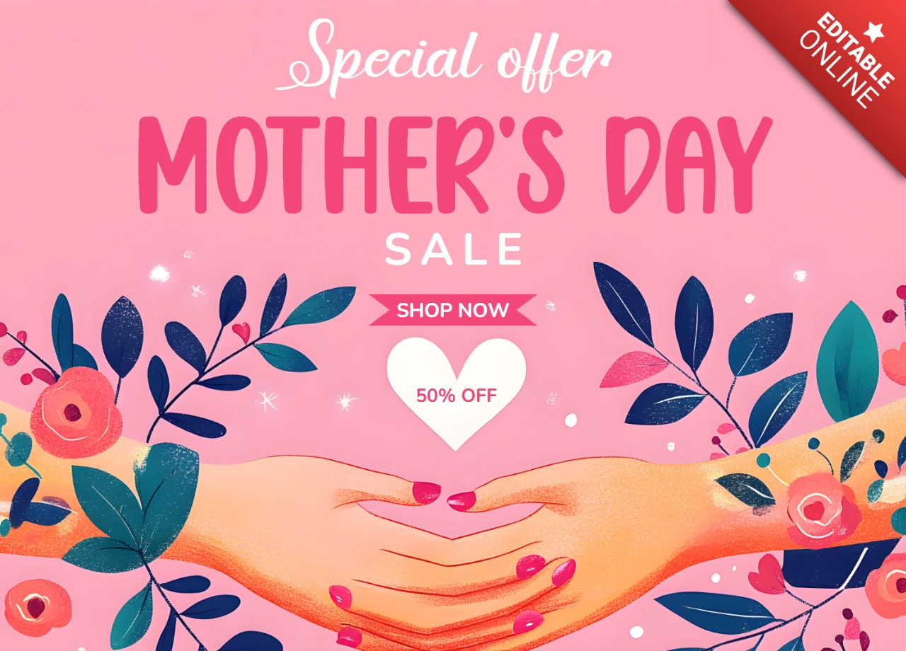 Mother's Day Sale Design Template - Vibrant Floral and Hand Illustration Style