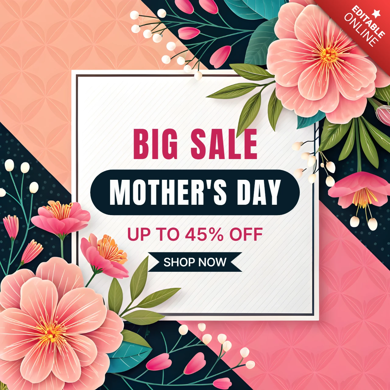 Diseño de plantilla de venta floral para el día de la madre - post promocional editable
