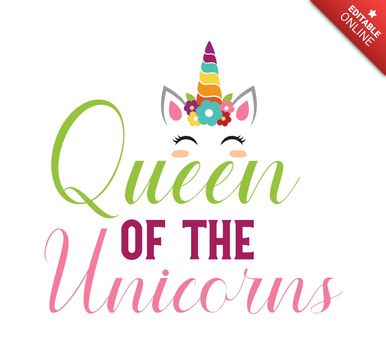 Modello di design per maglietta con tipografia Queen of the unicorn