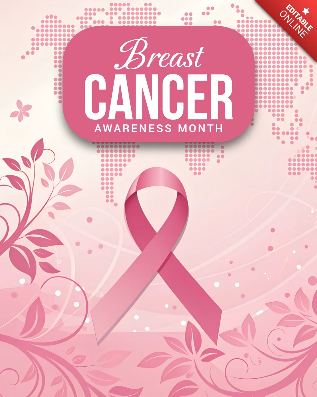 Breast Cancer Awareness Month Design Template with Pink Ribbon Floral Elements for Posters