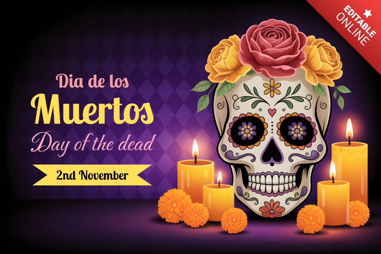 Template de design de caveira do Dia de los Muertos para pôsteres e convites
