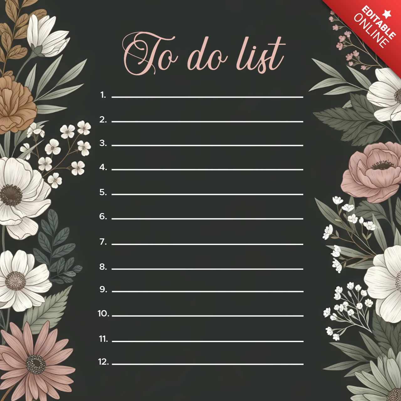 Design del modello di lista di cose da fare floreale per organizzare i compiti