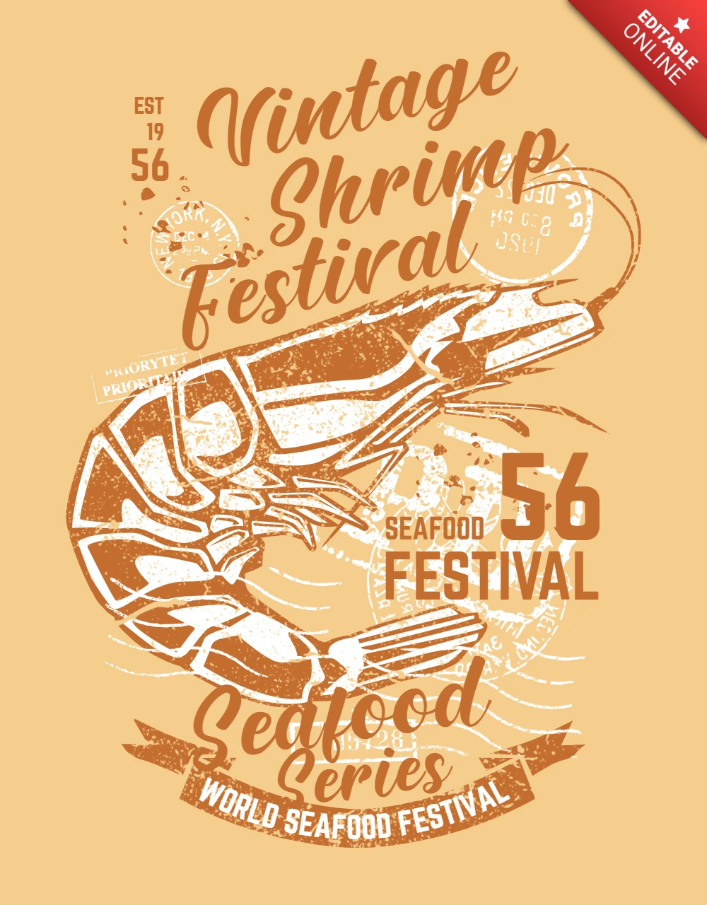 T-Shirt-Designvorlage für Vintage-Garnelenfestival