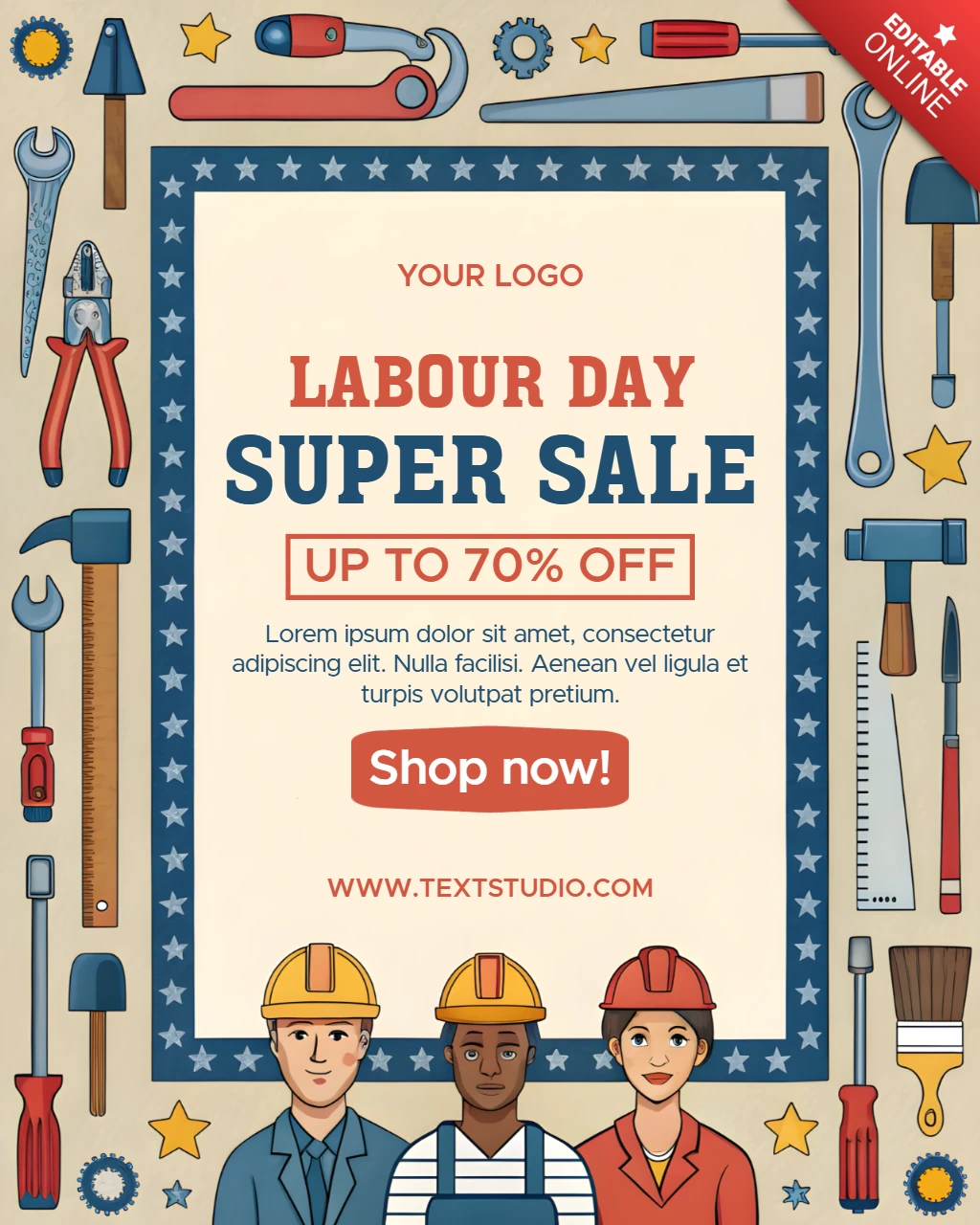 Labor Day Sale Design Template with Vintage Tool Graphics