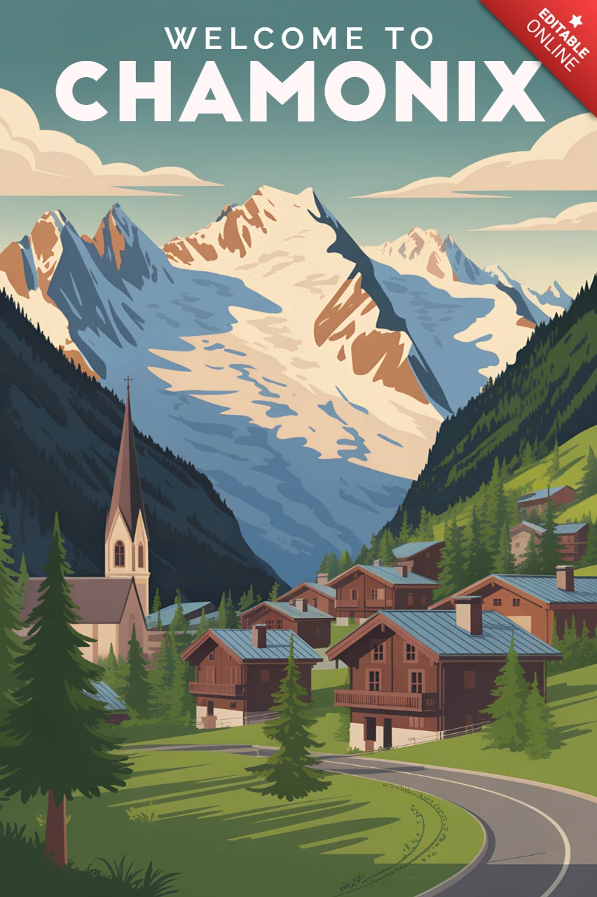 Chamonix Berglandschaft Poster Design Vorlage