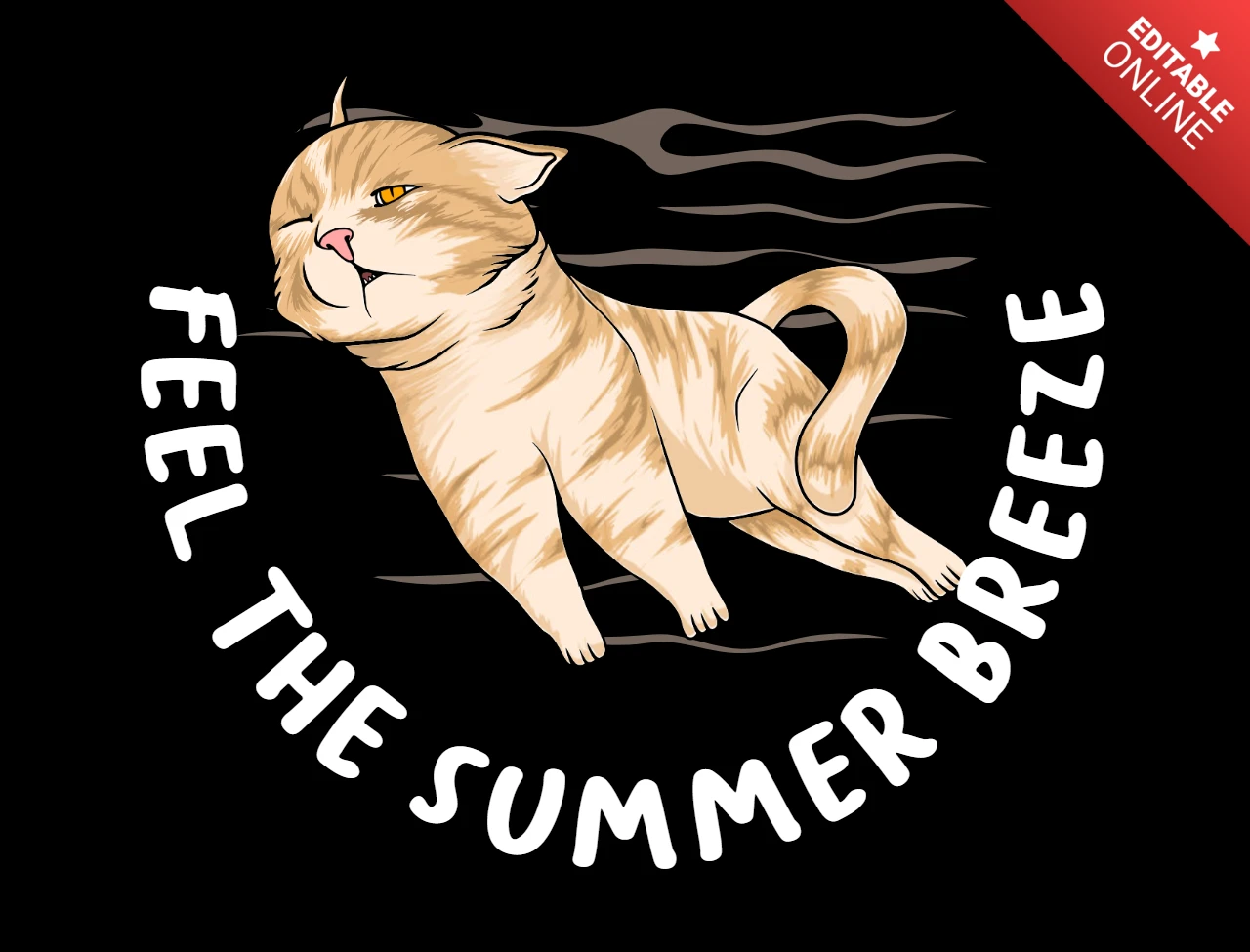 Ilustración de un gato relajado con brisa de verano en un cartoon, con buenas vibras para un diseño de camiseta de mercancía estacional.