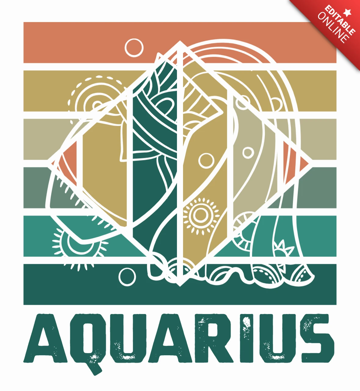 Szablon retro aquarius z elementami geometrycznymi