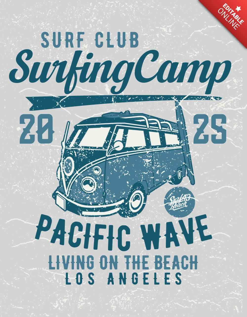 Surfing Camp With Bus T-shirt Design Template