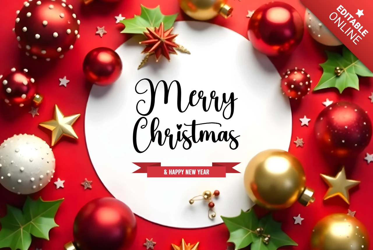 ホリデーオーナメントデザインテンプレートとお祝いのクリスマスと年賀状テンプレート