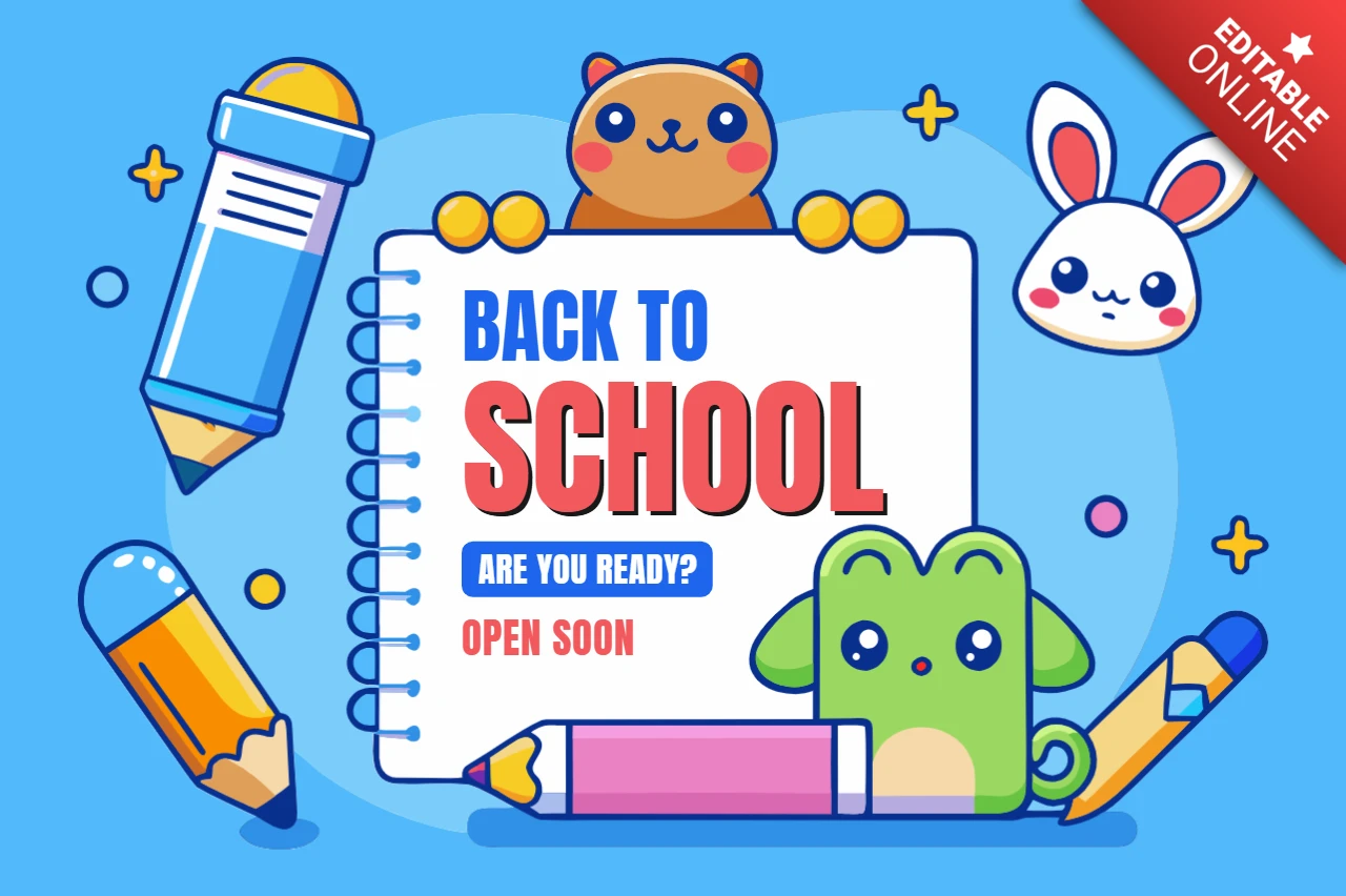 Design de monstro kawaii fofo de volta às aulas para template de panfletos infantis
